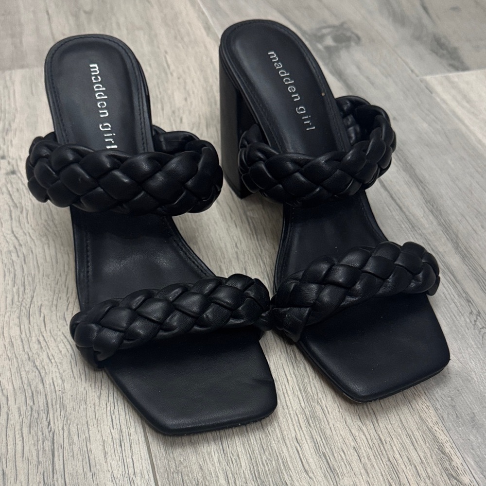Madden Girl Black Braided Heeled Sandals